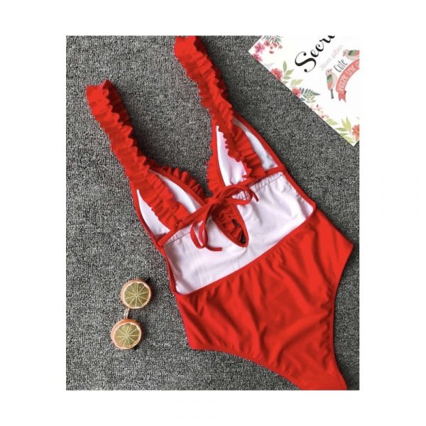 Swimsuit red with ruches