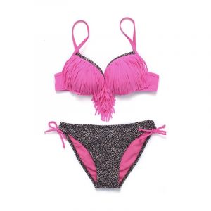 Bikini fuschia roze panterprint met fringles
