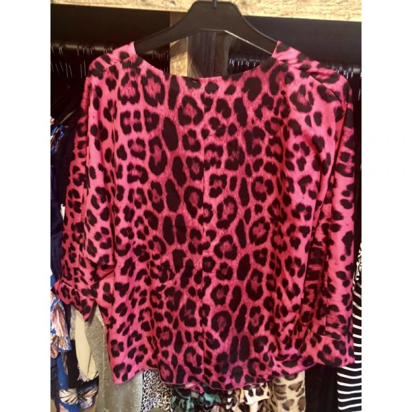 Knoop blouse leopard print fuschia roze