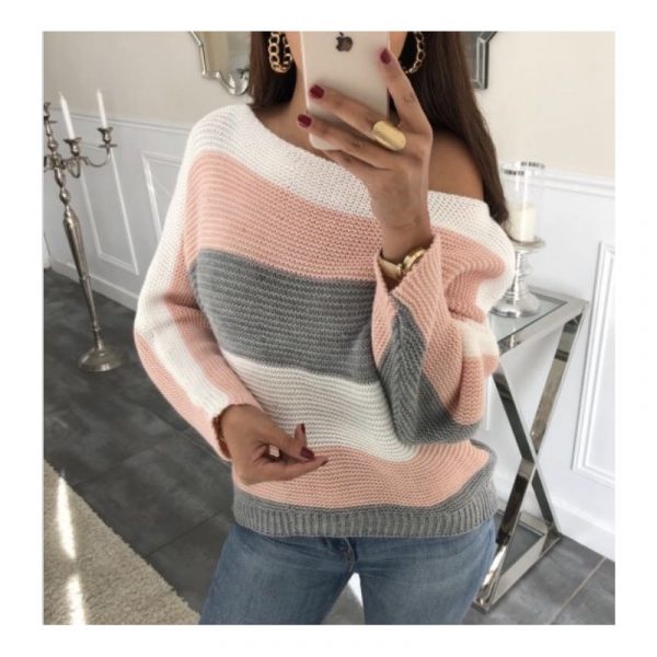Sweater colored striped pink-white-grey