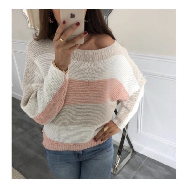 Sweater colored block creme-white-pink